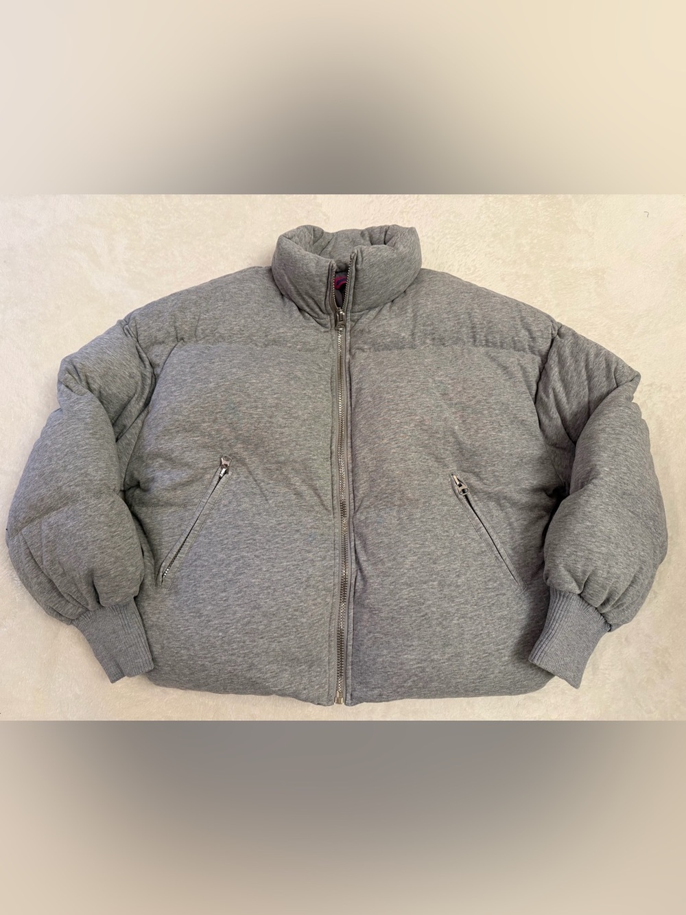 Edikted Grey Sweatshirt Puffer Jacket Coat Size S Oversized Puffy Warm Flawless
